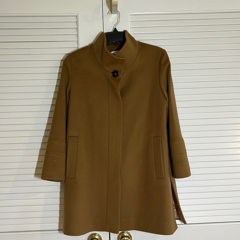 Fleurette 100% stand-collar wool car coat in vicuna (rich camel color) size 6